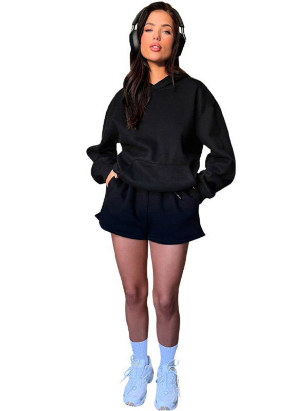 Jogging Outfit- Tracksuit Hoodie and Sweatshorts Set for Your Run- - Pekosa Women Clothing