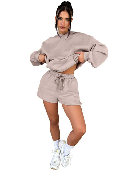 Jogging Outfit- Tracksuit Hoodie and Sweatshorts Set for Your Run- - Pekosa Women Clothing