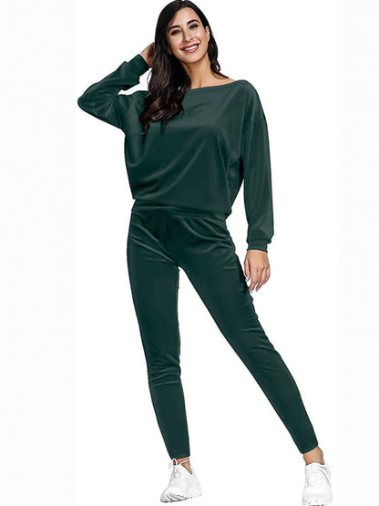 Jogging Set- Velour Jogging Couture Lounge Set with Sweatpants and Sweatshirt- - Pekosa Women Clothing