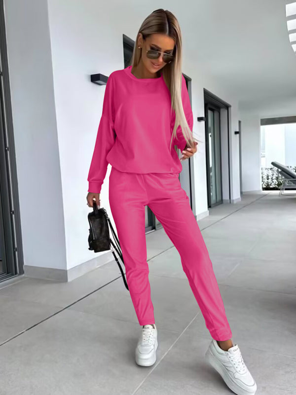 Jogging Set- Velour Jogging Couture Lounge Set with Sweatpants and Sweatshirt- - Pekosa Women Clothing