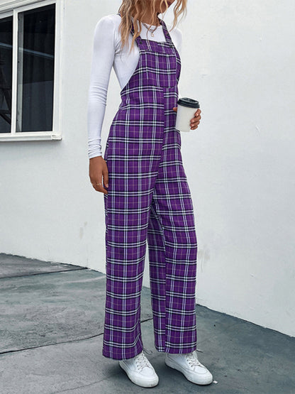 Jumpers- Plaid Bib Pantsuit Overalls Jumpers- - Pekosa Women Clothing