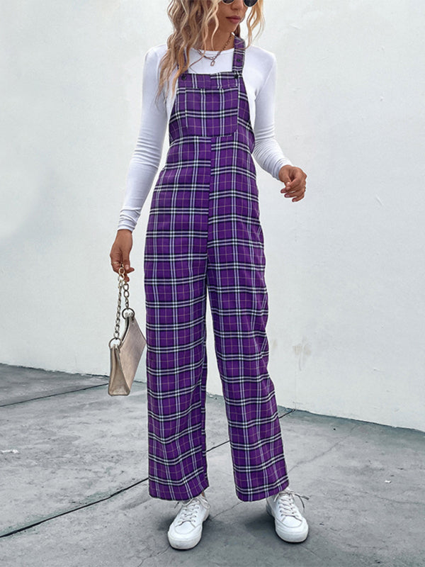 Jumpers- Plaid Bib Pantsuit Overalls Jumpers- - Pekosa Women Clothing