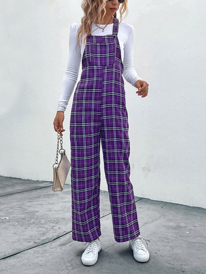 Jumpers- Plaid Bib Pantsuit Overalls Jumpers- - Pekosa Women Clothing