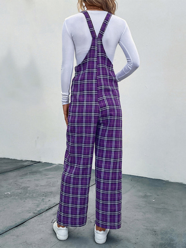 Jumpers- Plaid Bib Pantsuit Overalls Jumpers- - Pekosa Women Clothing