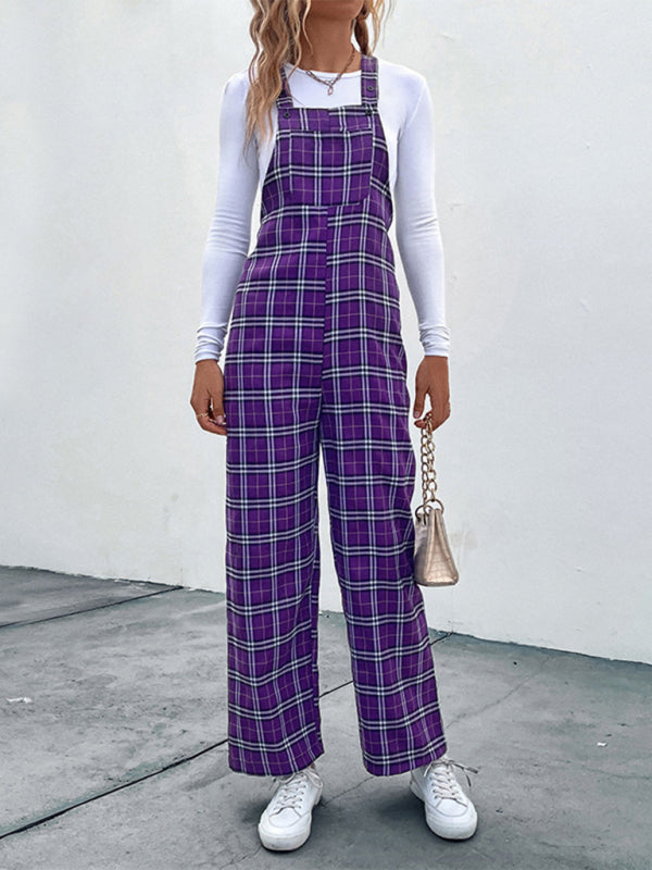 Jumpers- Plaid Bib Pantsuit Overalls Jumpers- - Pekosa Women Clothing