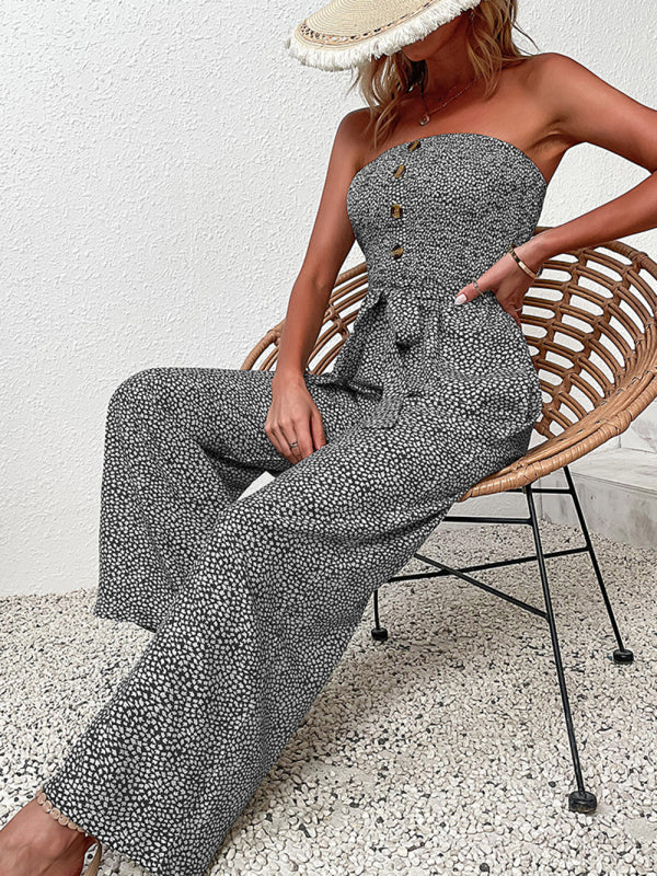 Jumpsuit- Animal Print Tube Jumpsuit - Belted Pantsuits- - Pekosa Women Clothing