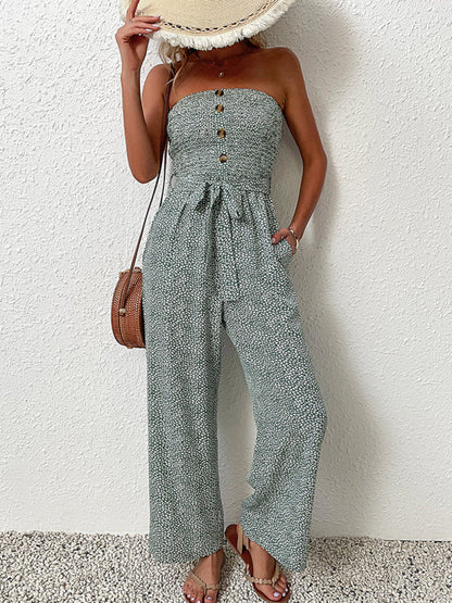 Jumpsuit- Animal Print Tube Jumpsuit - Belted Pantsuits- - Pekosa Women Clothing