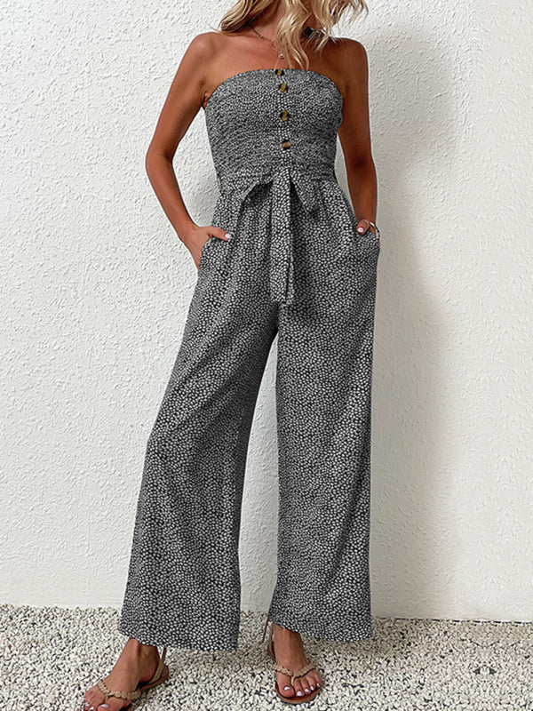 Jumpsuit- Animal Print Tube Jumpsuit - Belted Pantsuits- - Pekosa Women Clothing