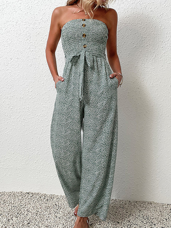 Jumpsuit- Animal Print Tube Jumpsuit - Belted Pantsuits- - Pekosa Women Clothing