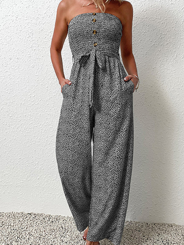 Jumpsuit- Animal Print Tube Jumpsuit - Belted Pantsuits- - Pekosa Women Clothing