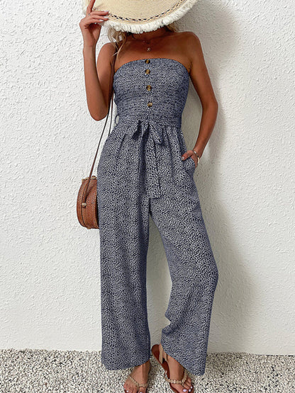 Jumpsuit- Animal Print Tube Jumpsuit - Belted Pantsuits- - Pekosa Women Clothing