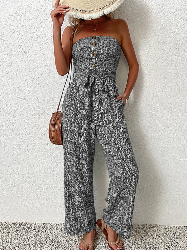 Jumpsuit- Animal Print Tube Jumpsuit - Belted Pantsuits- - Pekosa Women Clothing