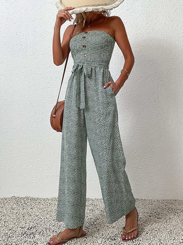 Jumpsuit- Animal Print Tube Jumpsuit - Belted Pantsuits- - Pekosa Women Clothing