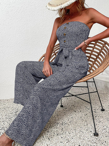 Jumpsuit- Animal Print Tube Jumpsuit - Belted Pantsuits- - Pekosa Women Clothing