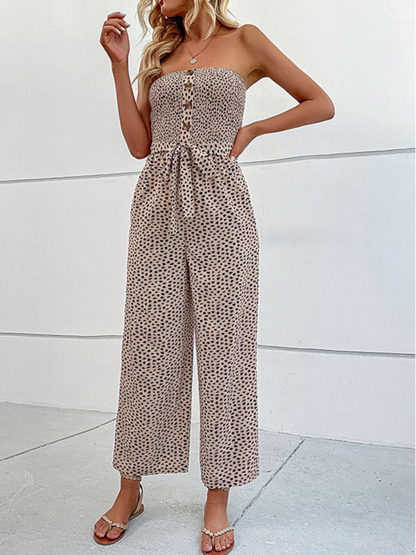 Jumpsuit- Animal Print Tube Jumpsuit - Belted Pantsuits- - Pekosa Women Clothing