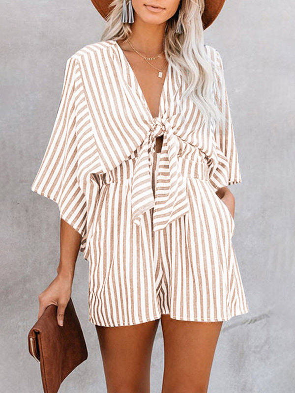 Jumpsuit- Be Bold, Be Confident: Make a Statement in Our Striped Romper Playsuit- - Pekosa Women Clothing