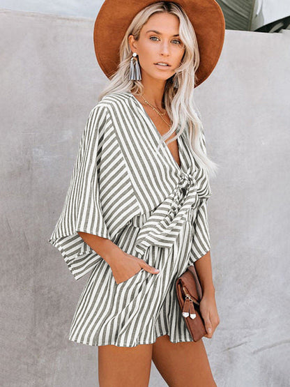 Jumpsuit- Be Bold, Be Confident: Make a Statement in Our Striped Romper Playsuit- - Pekosa Women Clothing