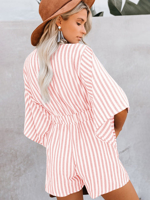 Jumpsuit- Be Bold, Be Confident: Make a Statement in Our Striped Romper Playsuit- - Pekosa Women Clothing