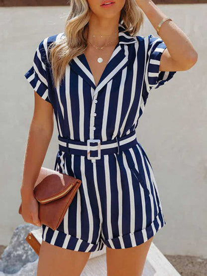 Jumpsuit- Be Bold and Beautiful in Our Striped Romper-Playsuit - Order Yours Today!- Blue- Pekosa Women Clothing