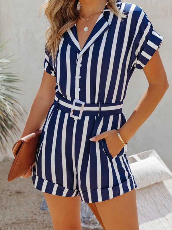 Jumpsuit- Be Bold and Beautiful in Our Striped Romper-Playsuit - Order Yours Today!- - Pekosa Women Clothing