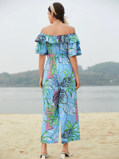 Jumpsuit- Boho Floral Off Shoulder Jumpsuit- - Pekosa Women Clothing