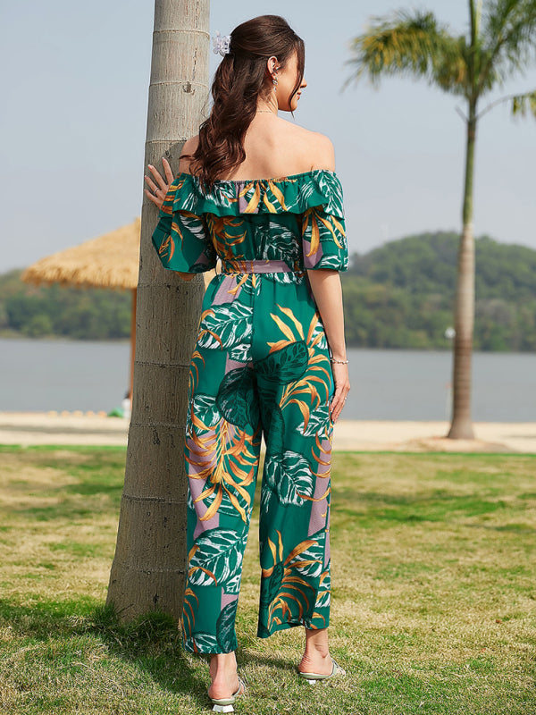 Jumpsuit- Boho Floral Off Shoulder Jumpsuit- - Pekosa Women Clothing