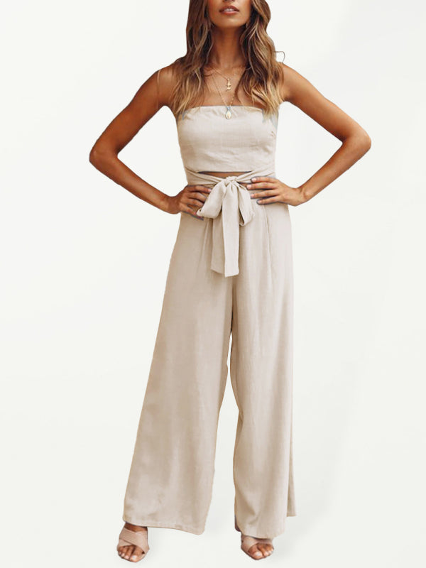 Jumpsuit- Casual Strapless Jumpsuit for Women - Summer Tube Playsuit- Beige- Pekosa Women Clothing