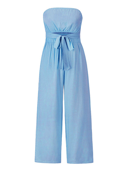 Jumpsuit- Casual Strapless Jumpsuit for Women - Summer Tube Playsuit- Blue- Pekosa Women Clothing