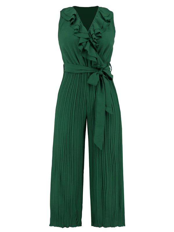 Jumpsuit- Dare to Be Bold with Our Ruffled V-Neck Jumpsuit- - Pekosa Women Clothing