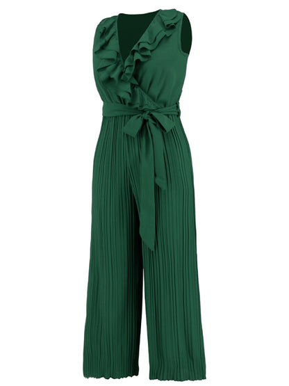 Jumpsuit- Dare to Be Bold with Our Ruffled V-Neck Jumpsuit- - Pekosa Women Clothing