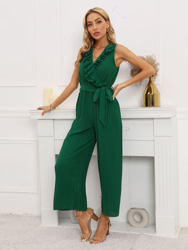 Jumpsuit- Dare to Be Bold with Our Ruffled V-Neck Jumpsuit- - Pekosa Women Clothing