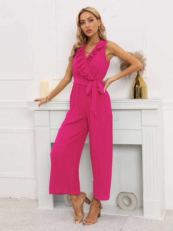 Jumpsuit- Dare to Be Bold with Our Ruffled V-Neck Jumpsuit- - Pekosa Women Clothing