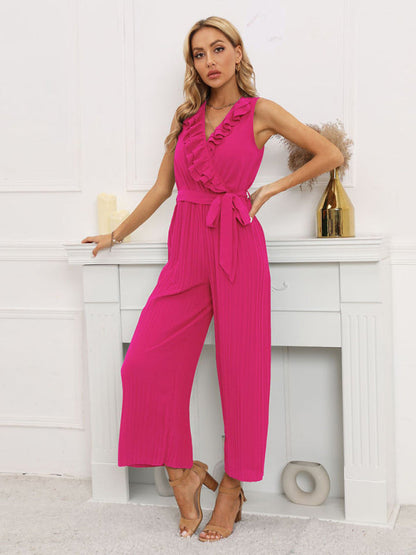 Jumpsuit- Dare to Be Bold with Our Ruffled V-Neck Jumpsuit- - Pekosa Women Clothing