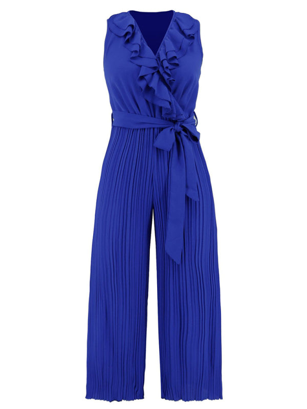 Jumpsuit- Dare to Be Bold with Our Ruffled V-Neck Jumpsuit- - Pekosa Women Clothing