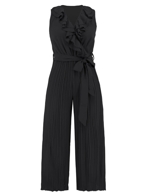 Jumpsuit- Dare to Be Bold with Our Ruffled V-Neck Jumpsuit- - Pekosa Women Clothing