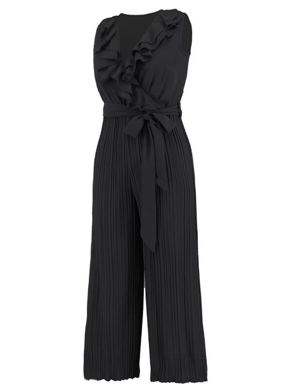 Jumpsuit- Dare to Be Bold with Our Ruffled V-Neck Jumpsuit- - Pekosa Women Clothing