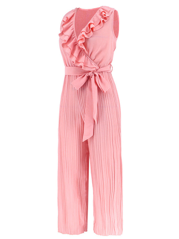 Jumpsuit- Dare to Be Bold with Our Ruffled V-Neck Jumpsuit- - Pekosa Women Clothing