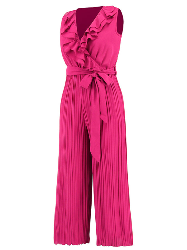 Jumpsuit- Dare to Be Bold with Our Ruffled V-Neck Jumpsuit- - Pekosa Women Clothing