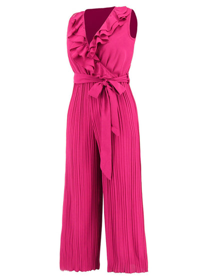 Jumpsuit- Dare to Be Bold with Our Ruffled V-Neck Jumpsuit- - Pekosa Women Clothing