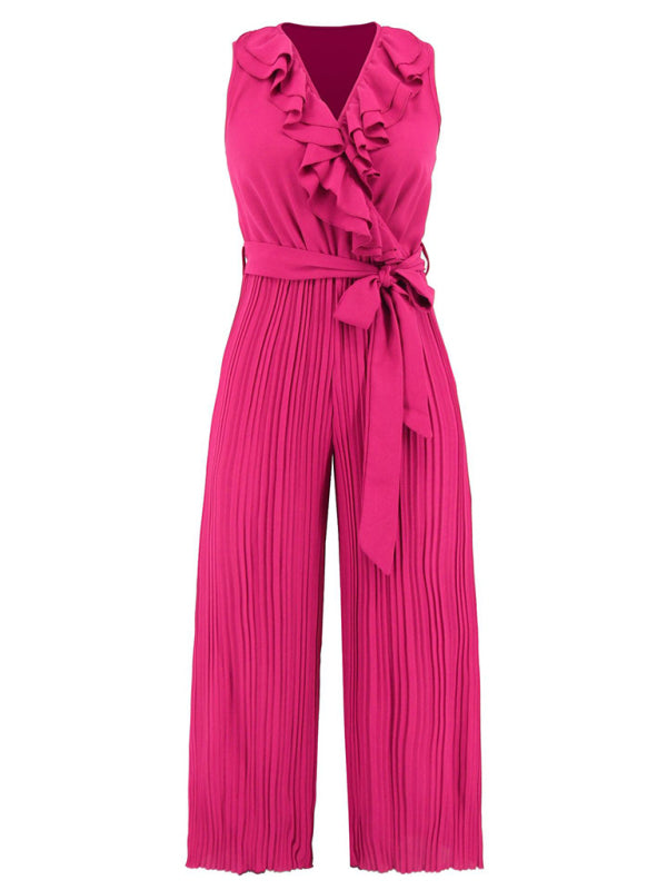 Jumpsuit- Dare to Be Bold with Our Ruffled V-Neck Jumpsuit- - Pekosa Women Clothing