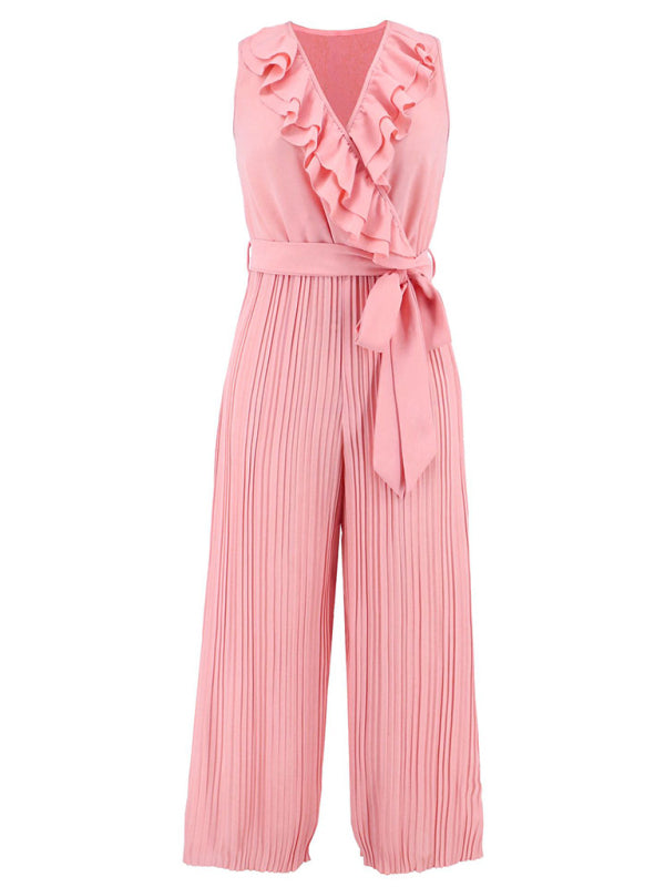 Jumpsuit- Dare to Be Bold with Our Ruffled V-Neck Jumpsuit- - Pekosa Women Clothing