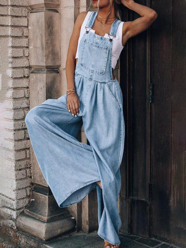 Jumpsuit- Denim Jean Jumpsuit Overalls - Pantsuits- - Pekosa Women Clothing