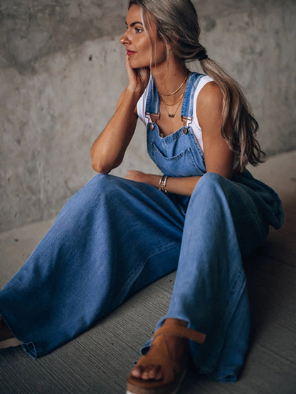 Jumpsuit- Denim Jean Jumpsuit Overalls - Pantsuits- - Pekosa Women Clothing