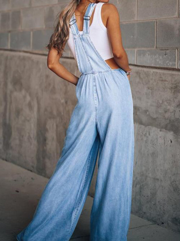 Jumpsuit- Denim Jean Jumpsuit Overalls - Pantsuits- - Pekosa Women Clothing