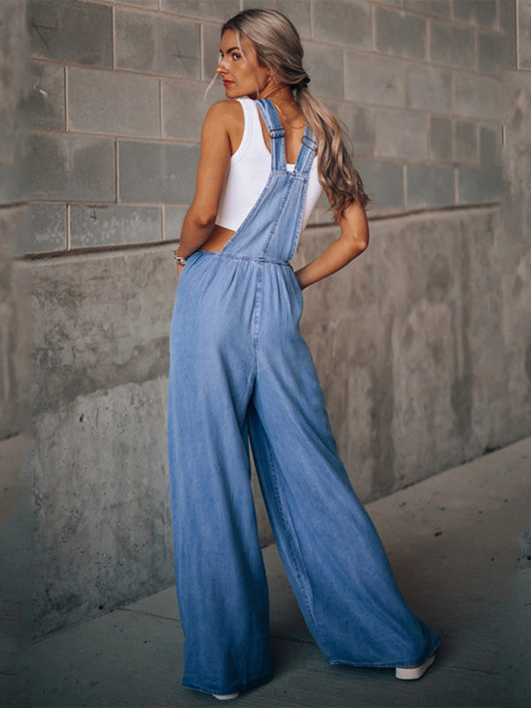 Jumpsuit- Denim Jean Jumpsuit Overalls - Pantsuits- - Pekosa Women Clothing