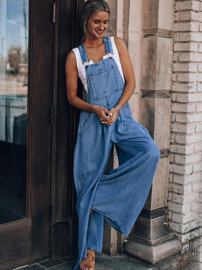 Jumpsuit- Denim Jean Jumpsuit Overalls - Pantsuits- - Pekosa Women Clothing