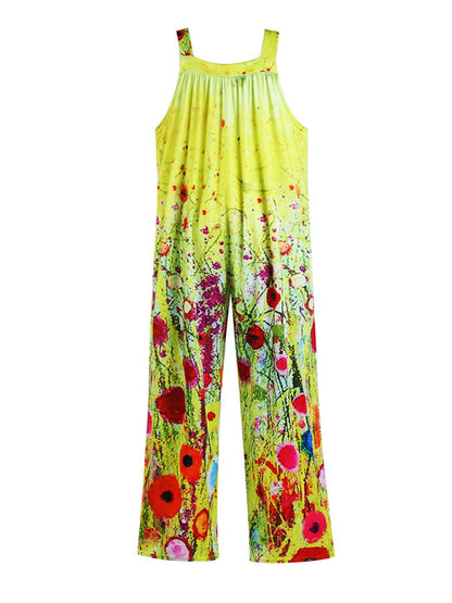 Jumpsuit- Floral Square Neck Jumpsuit - The Perfect Summer Outfit- Yellow- Pekosa Women Clothing