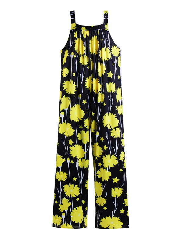 Jumpsuit- Floral Square Neck Jumpsuit - The Perfect Summer Outfit- Black- Pekosa Women Clothing