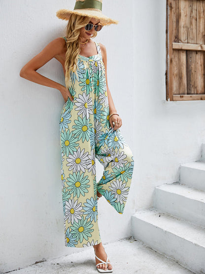 Jumpsuit- Floral Square Neck Jumpsuit - The Perfect Summer Outfit- Green- Pekosa Women Clothing