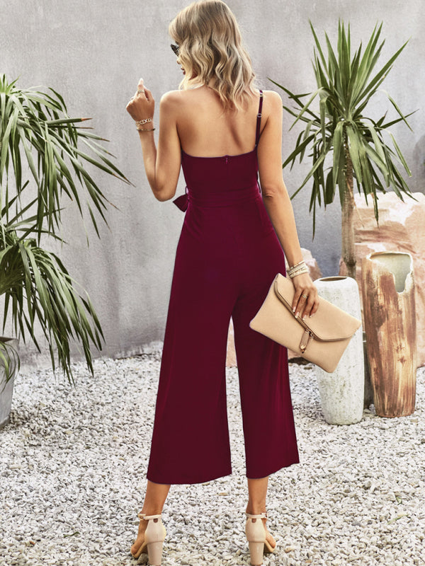 Jumpsuit- One-Shoulder Women's Jumpsuit with pockets- - Pekosa Women Clothing